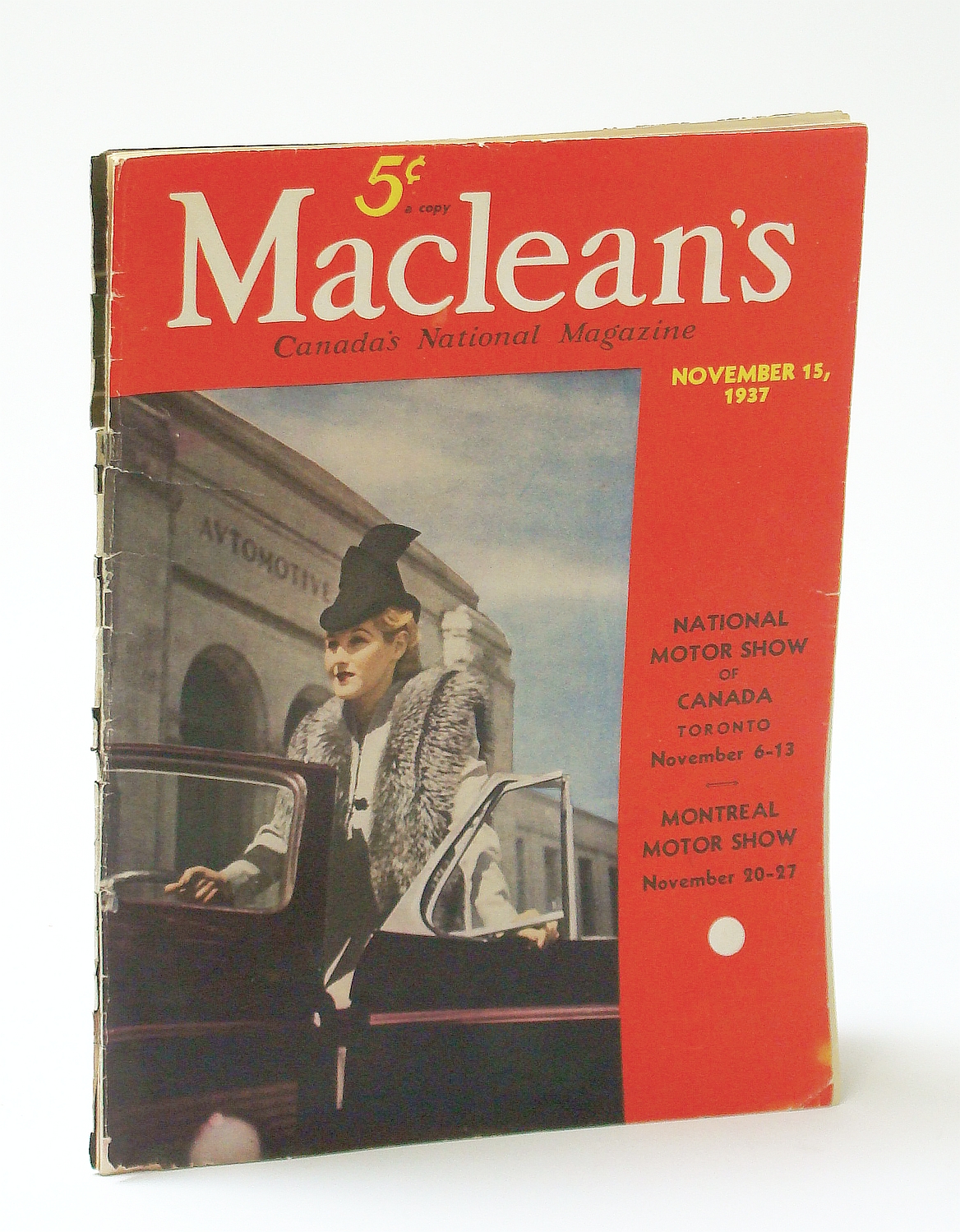 Image for Maclean's, Canada's National Magazine, November (Nov.) 15, 1937 - Motor Shows in Toronto and Montreal / N.H.L. President Frank Calder