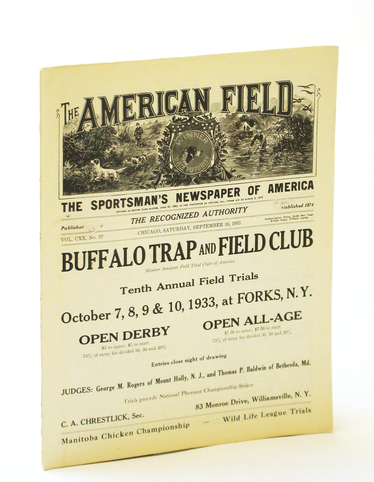 The American Field The Sportsman's Newspaper [Magazine] of America, September [Sept.] 23, 1933